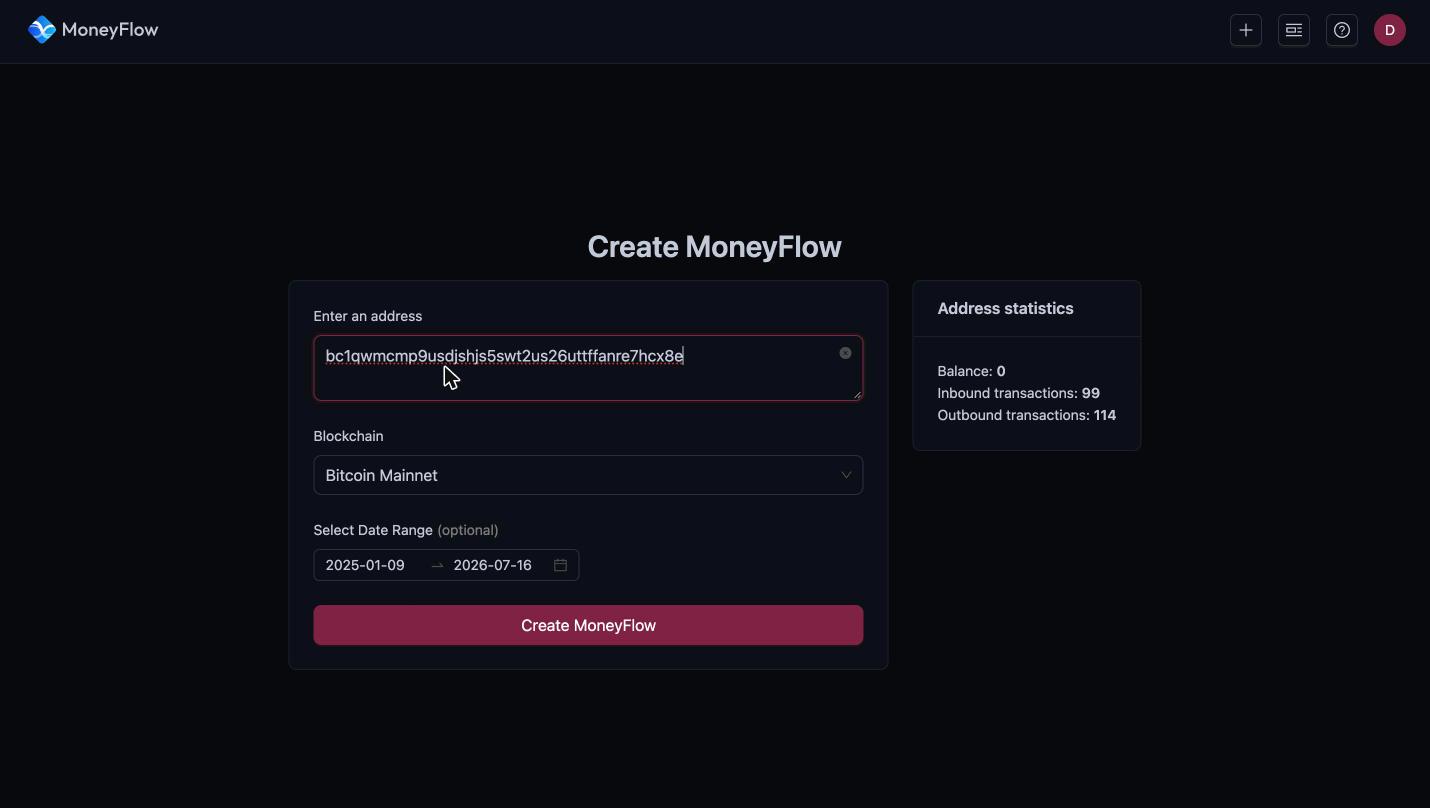 Create MoneyFlow form with address statistics