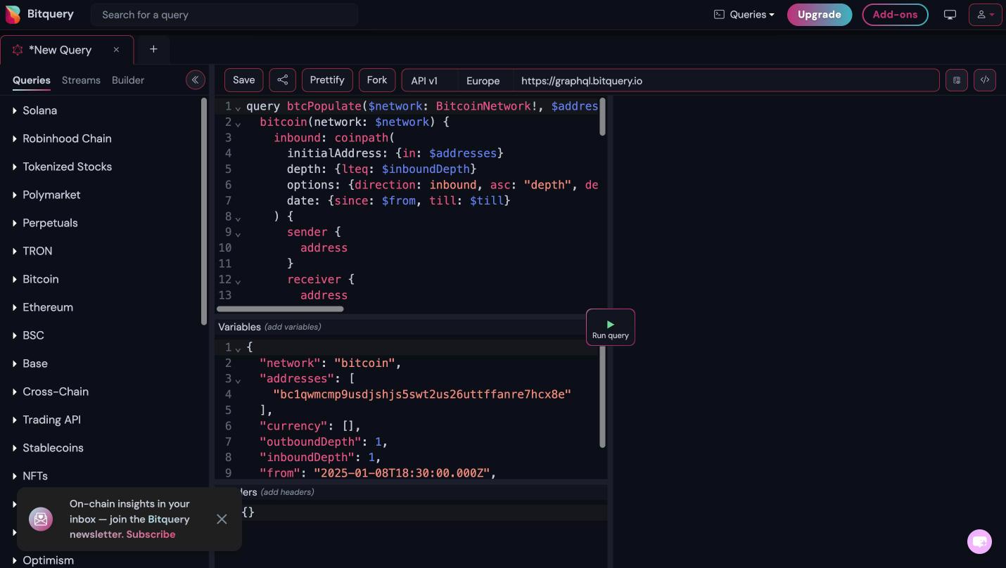 Coinpath query opened from MoneyFlow Lite in the IDE