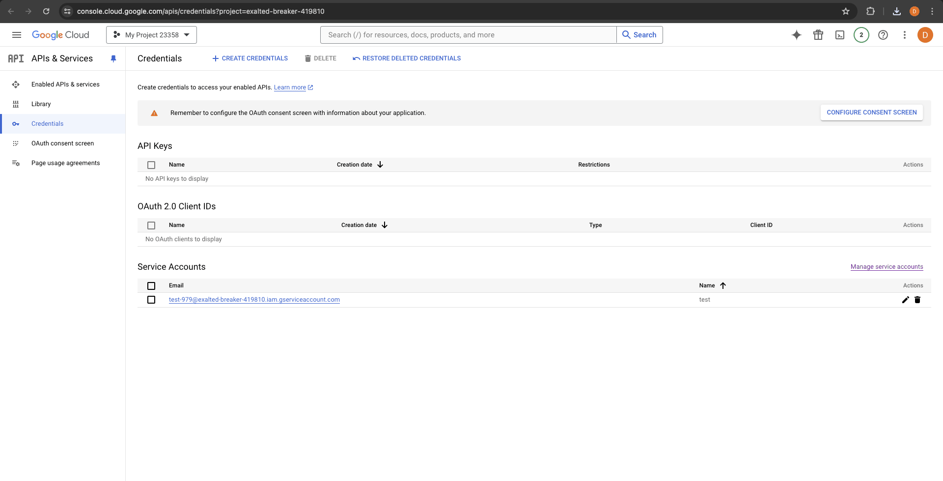 Google Cloud Console API setup