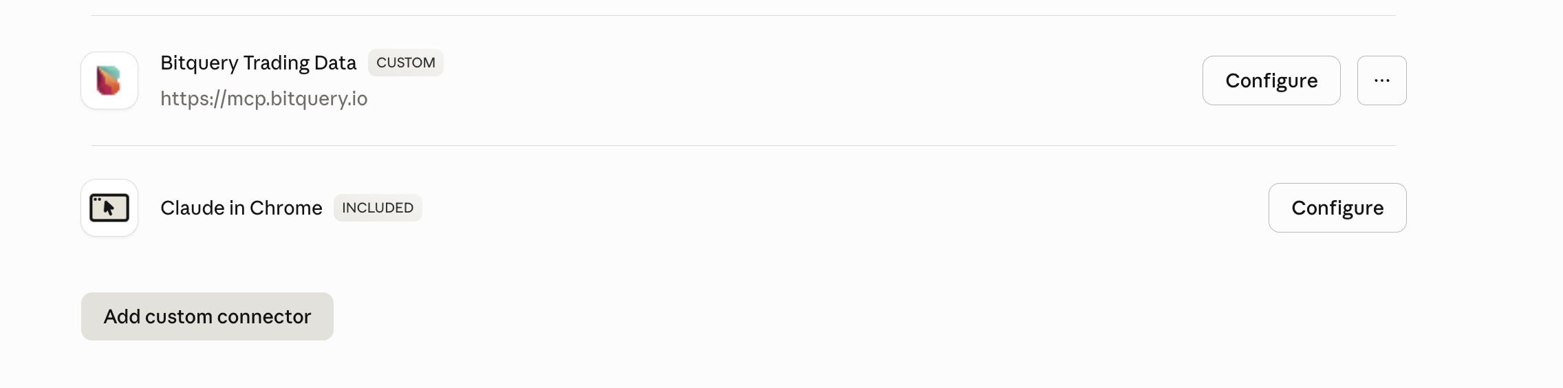 Bitquery MCP listed among custom connectors