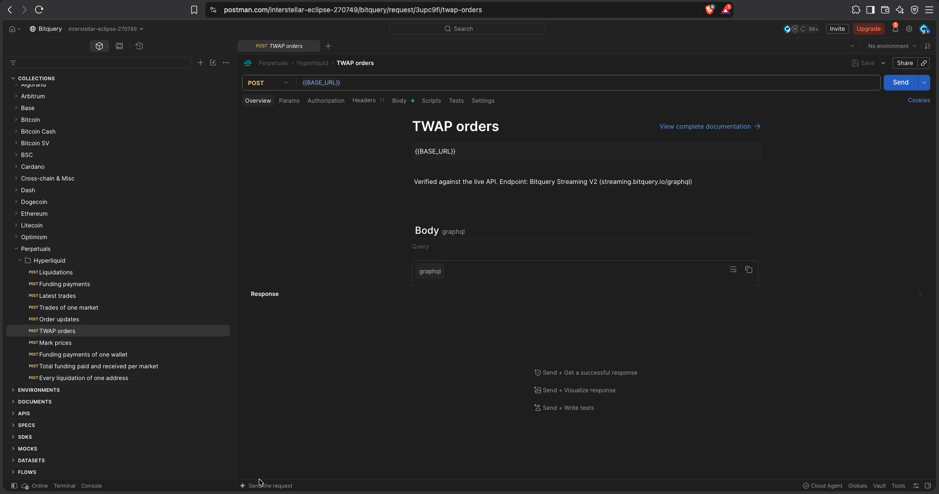 Using the Bitquery GraphQL API in Postman
