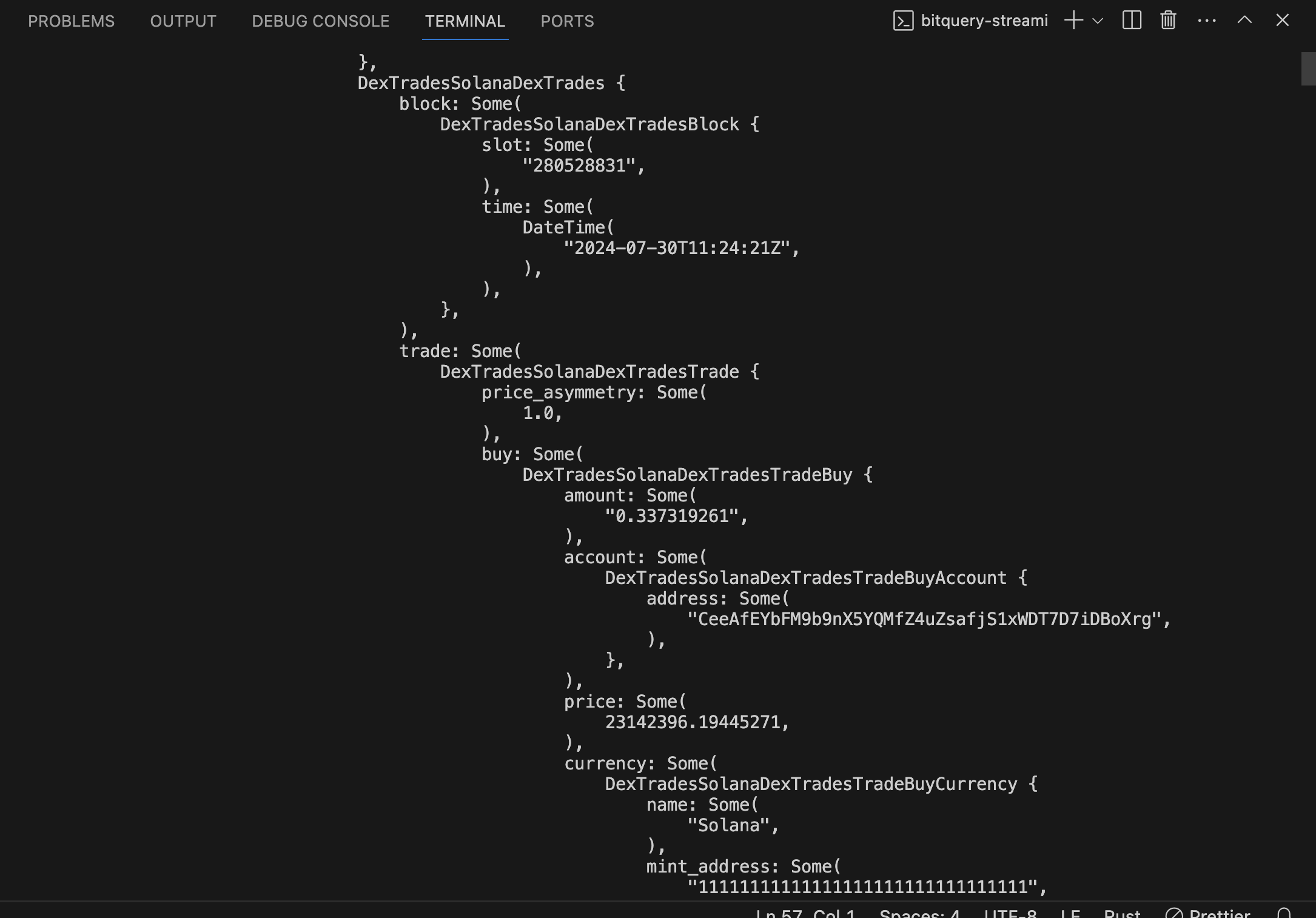 Rust WebSocket subscription example